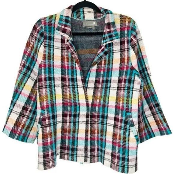 Anthropologie knit plaid 3.4 sleeve jacket sz S - Picture 2 of 6
